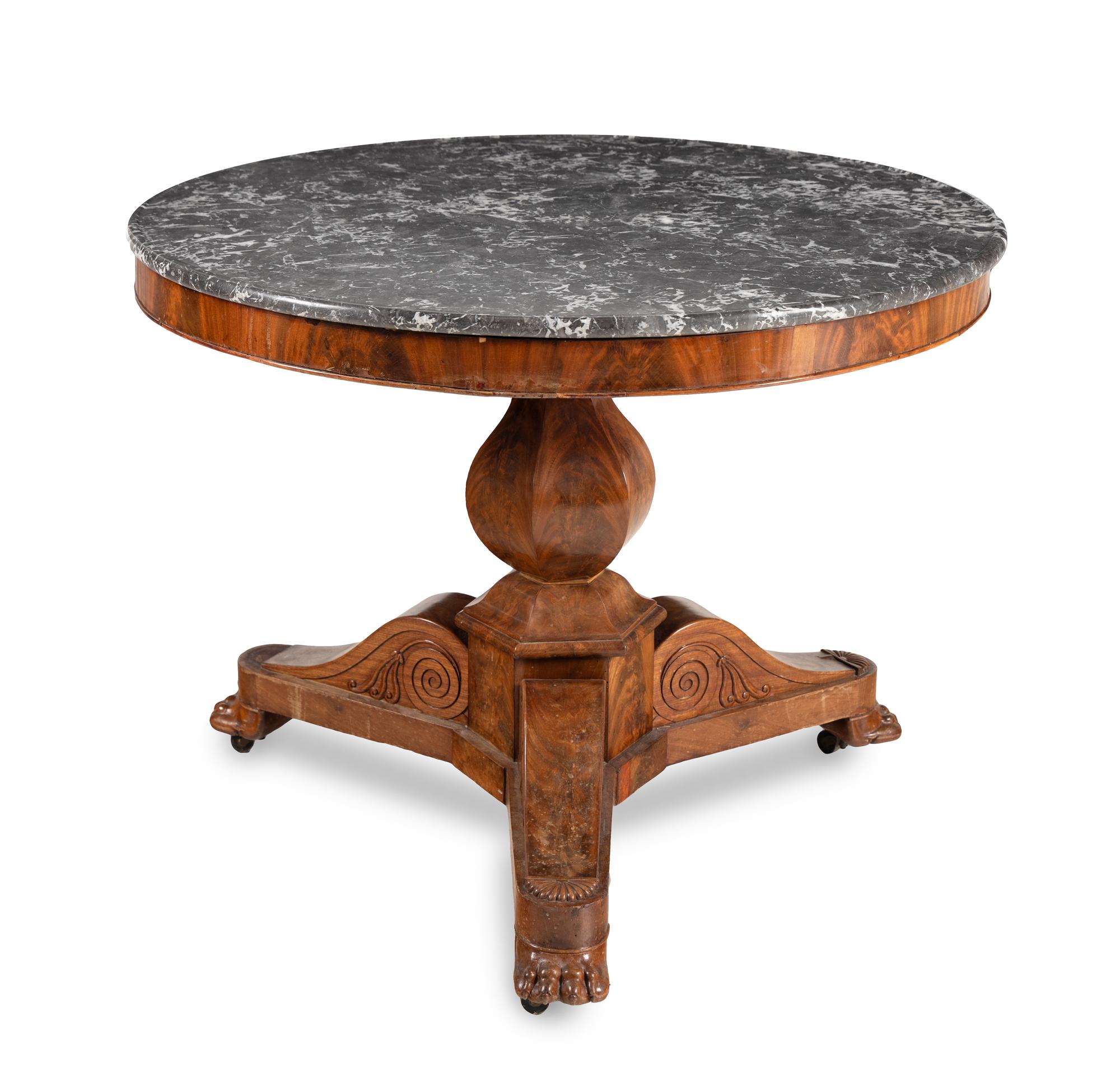 A Louis Philippe Mahogany Marble-Top Center Table