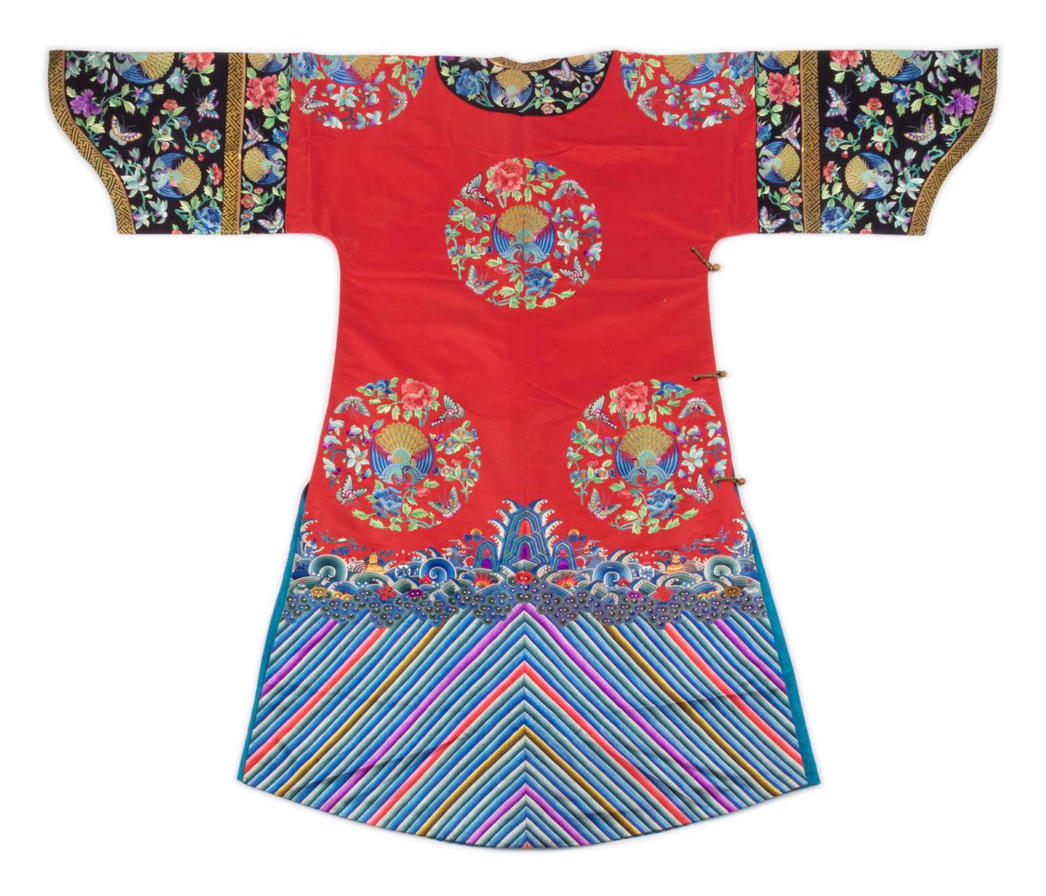 A Red Ground Embroidered Silk Lady's Informal Robe