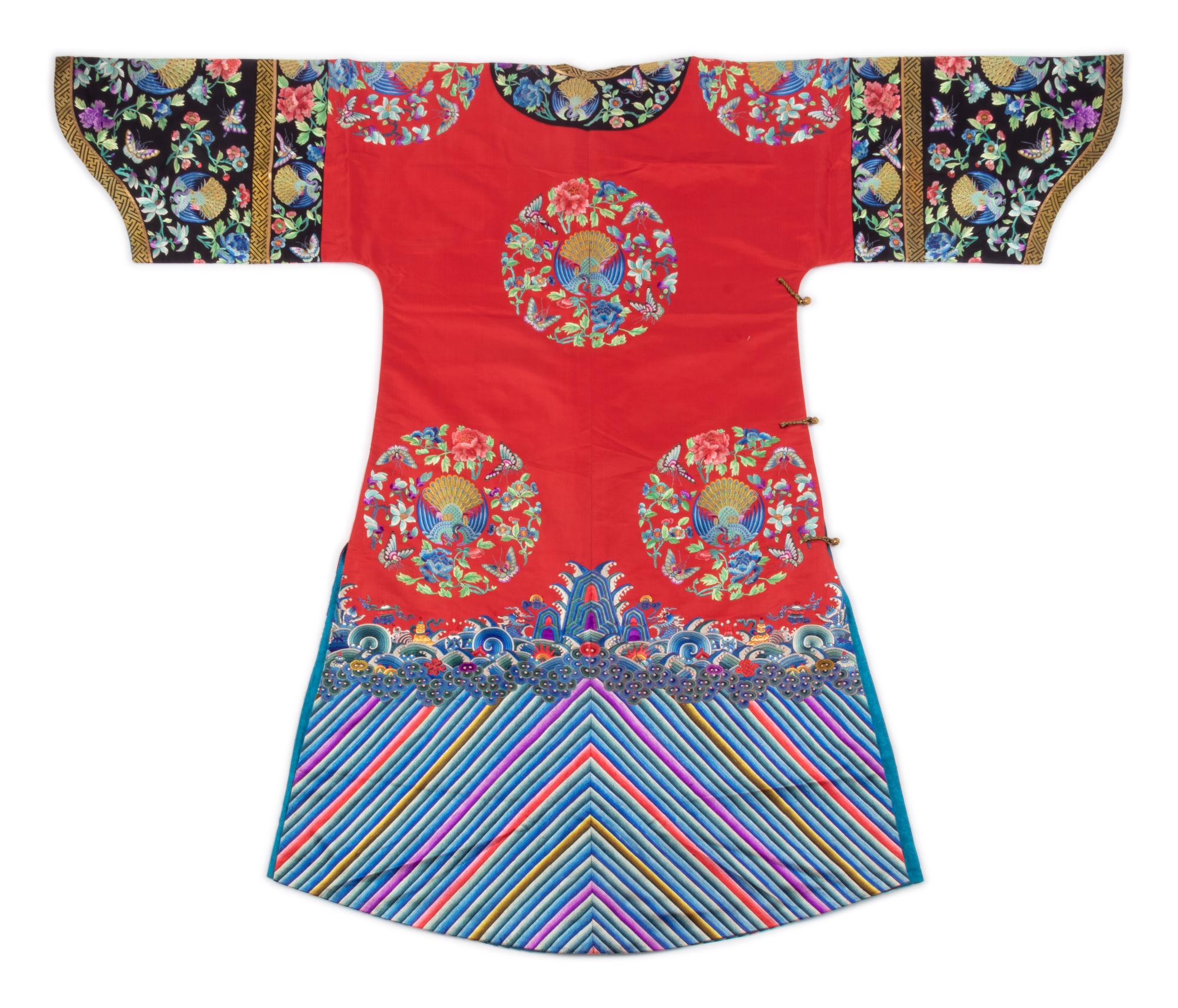 A Red Ground Embroidered Silk Lady's Informal Robe