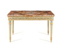 A North Italian Neoclassical Blue Painted and Parcel Gilt Marble-Top Console Table
