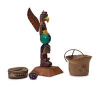 Collection of Arctic and Northwest Coast Baskets and Totem Pole