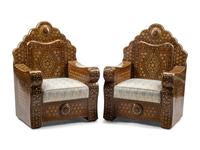 A Pair of Moroccan Marquetry and Mother-of-Pearl Inlaid Lounge Chairs
