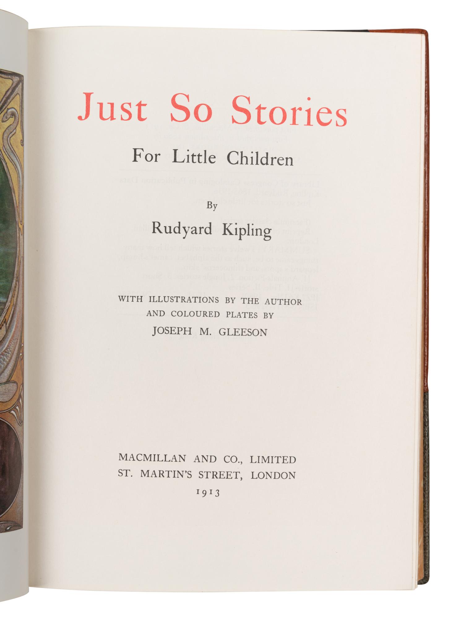 [BINDING]. KIPLING, Rudyard (1865-1936). Just So Stories for Little Children . Joseph M. GLEESON, illustrator. New York & London: Mayflower Books & Macmillan, [1980].