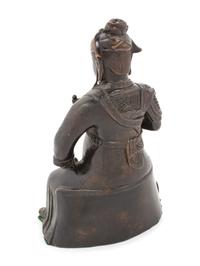 A Chinese Bronze Figure of a Seated Guardian, Guangong