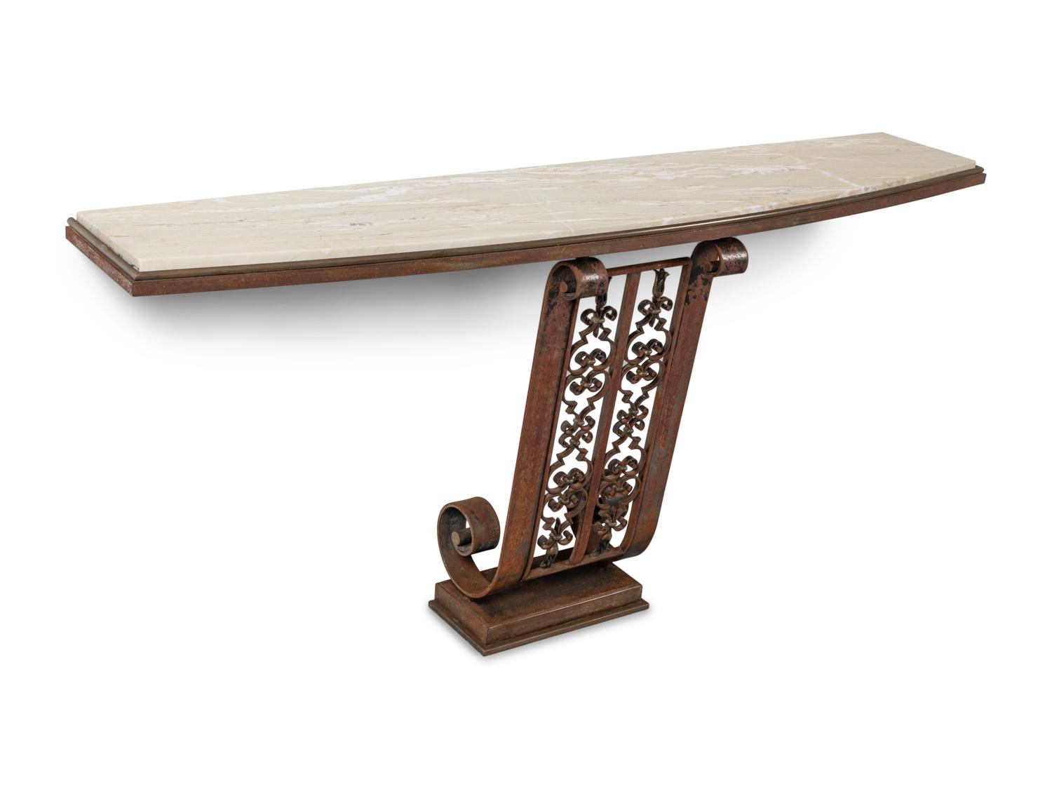 An Art Deco Steel Marble-Top Console Table