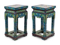 A Pair of Chinese Blue Ground Cloisonné Enamel Stools
