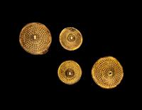 Four Hindu Gold Kumkum Lids in the Form of Stupas