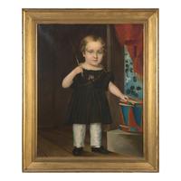 American School, 19th Century — Portrait of a Little Boy with Painted Drum Circa 1840