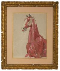 A Group of Five Pencil and Watercolor Sketches Depicting the Anatomy of Equine — 20TH CENTURY