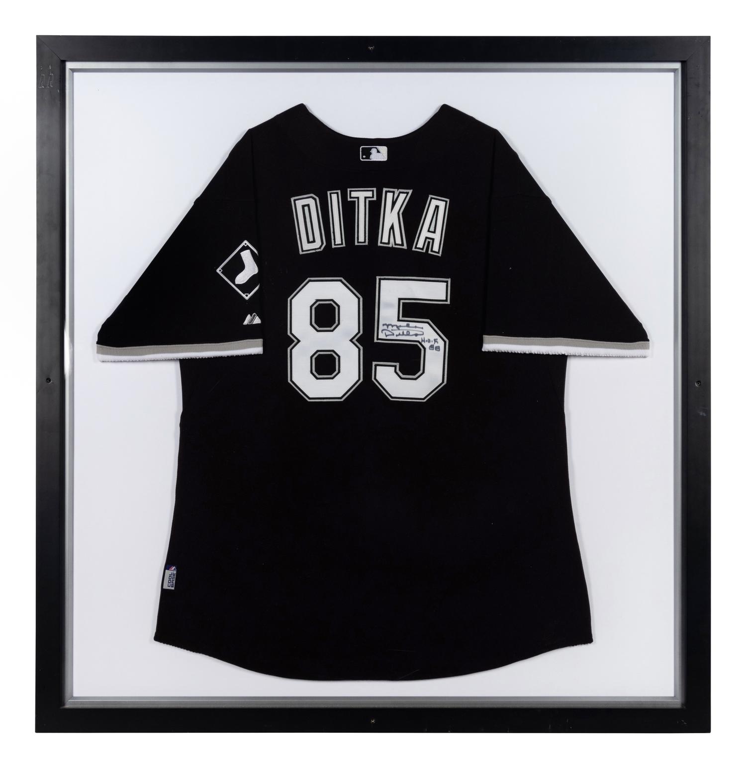 A Mike Ditka Chicago White Sox Signed and Worn Ceremonial Baseball Jersey Presentation Formerly Displayed at Mike Ditka's Restaurant