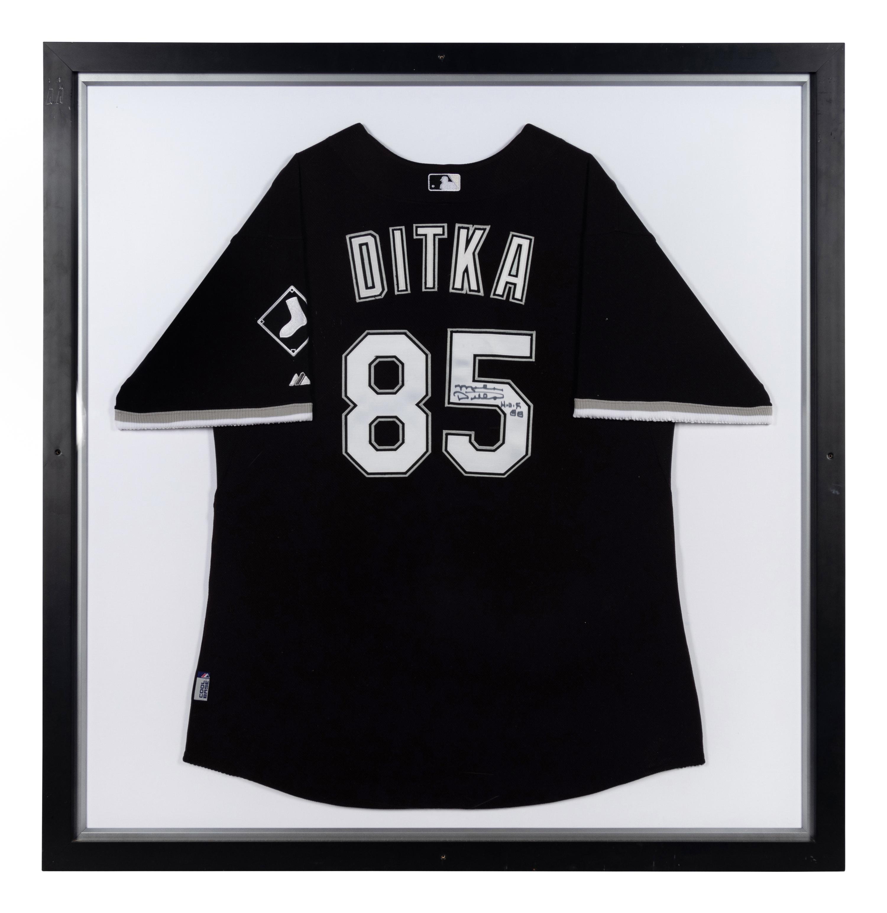 A Mike Ditka Chicago White Sox Signed and Worn Ceremonial Baseball Jersey Presentation Formerly Displayed at Mike Ditka's Restaurant