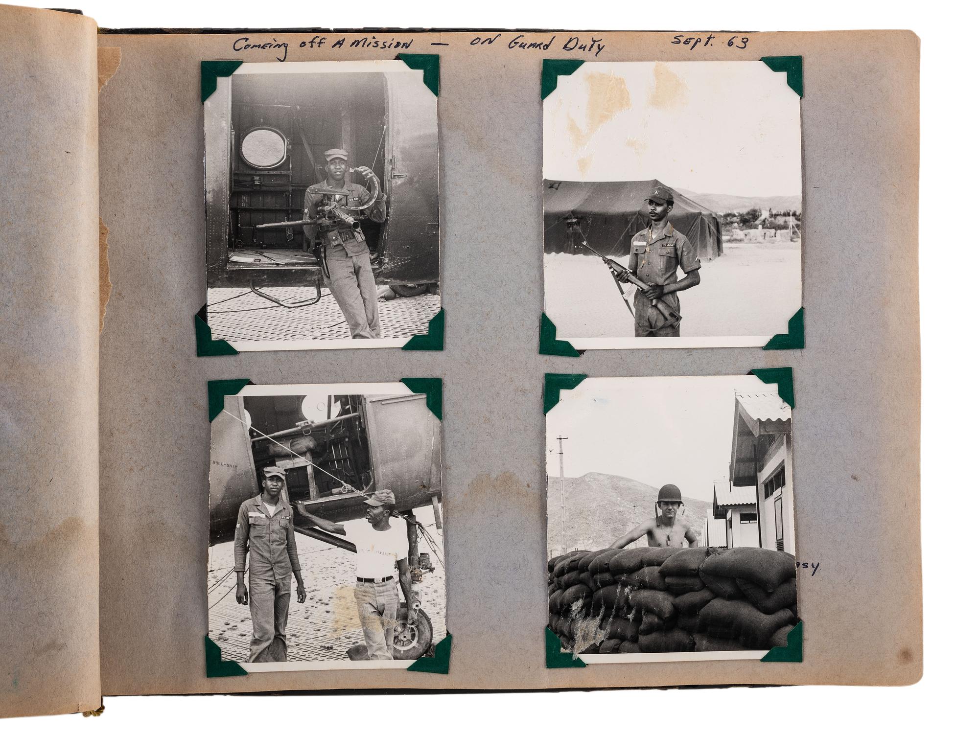 [VIETNAM]. Photo album and accompanying paperwork identified to African American US Army Sergeant Howard L. Cooper. Ca 1960s.