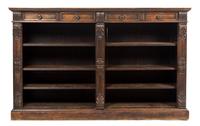 A Continental Walnut Bookcase, Height 51 x width 82 x depth 15 3/4 inches.