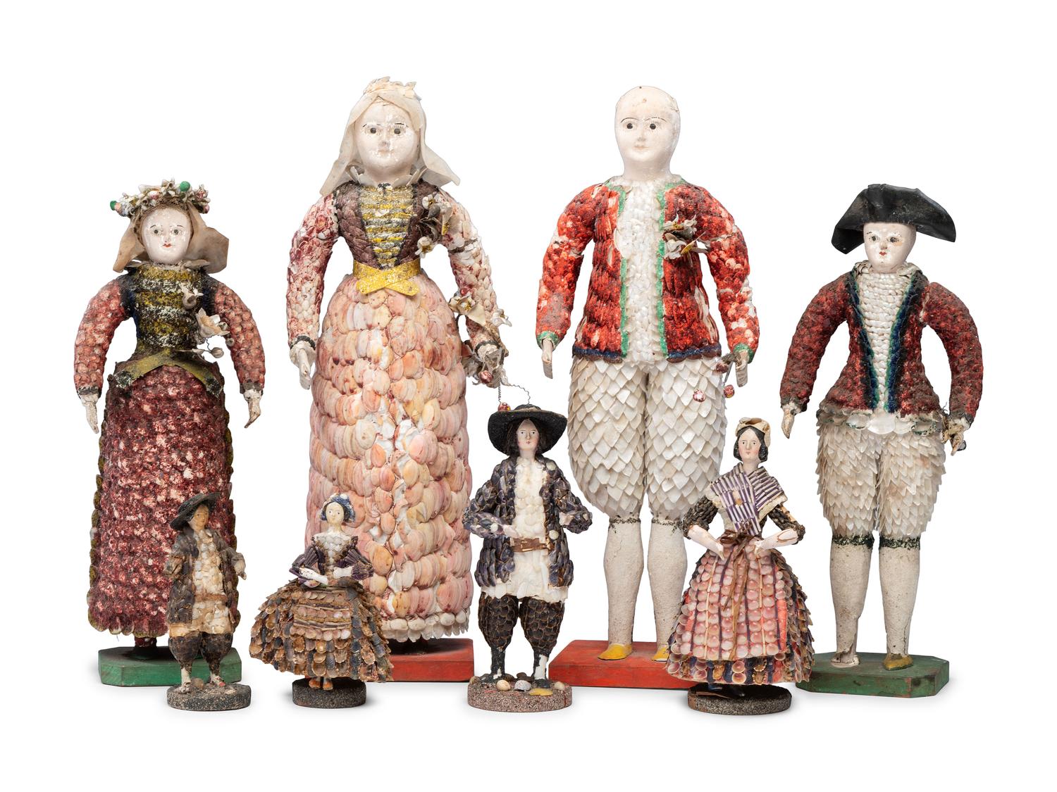 Eight Victorian Shellwork Figures