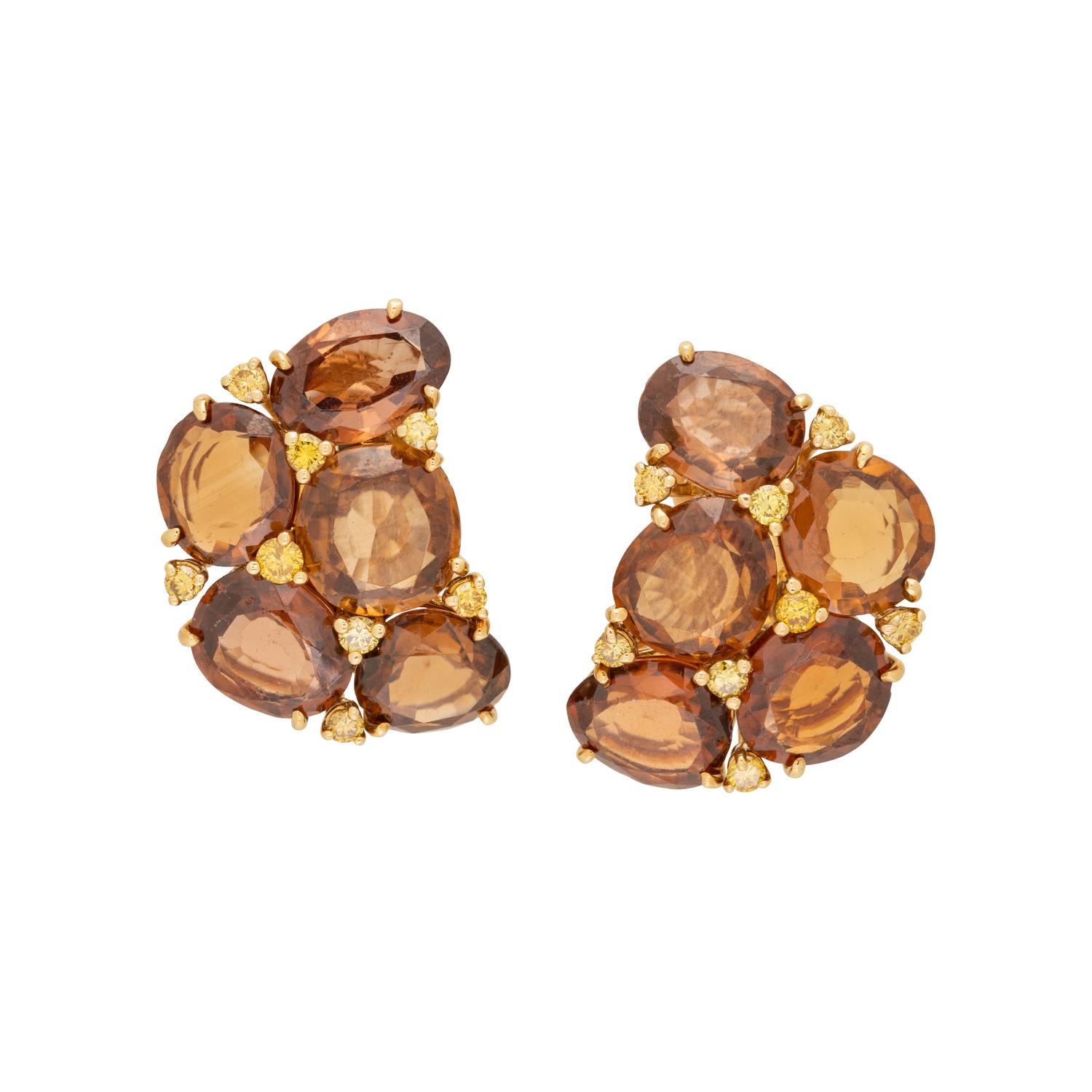 VERDURA, BROWN ZIRCON AND YELLOW DIAMOND CLIP EARRINGS