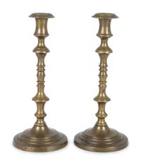 Three Pairs of English Brass Candlesticks