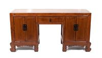 A Chinese Walnut Two Pedestal Desk Height 34 x width 63 3/4 x depth 20 inches. — 20TH CENTURY