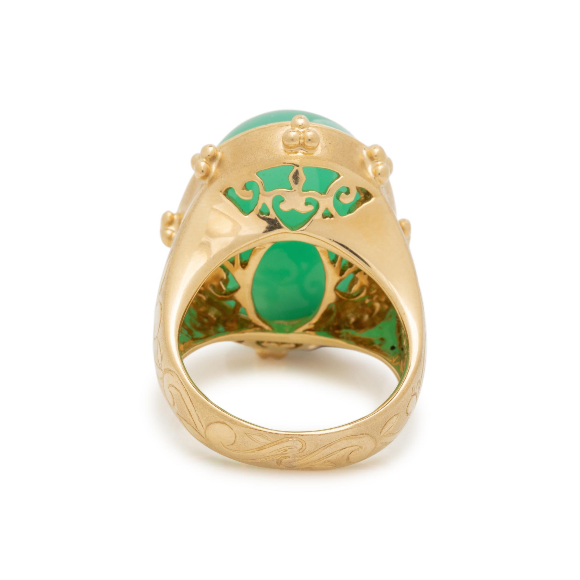 CREVOSHAY, YELLOW GOLD AND GREEN CHALCEDONY RING
