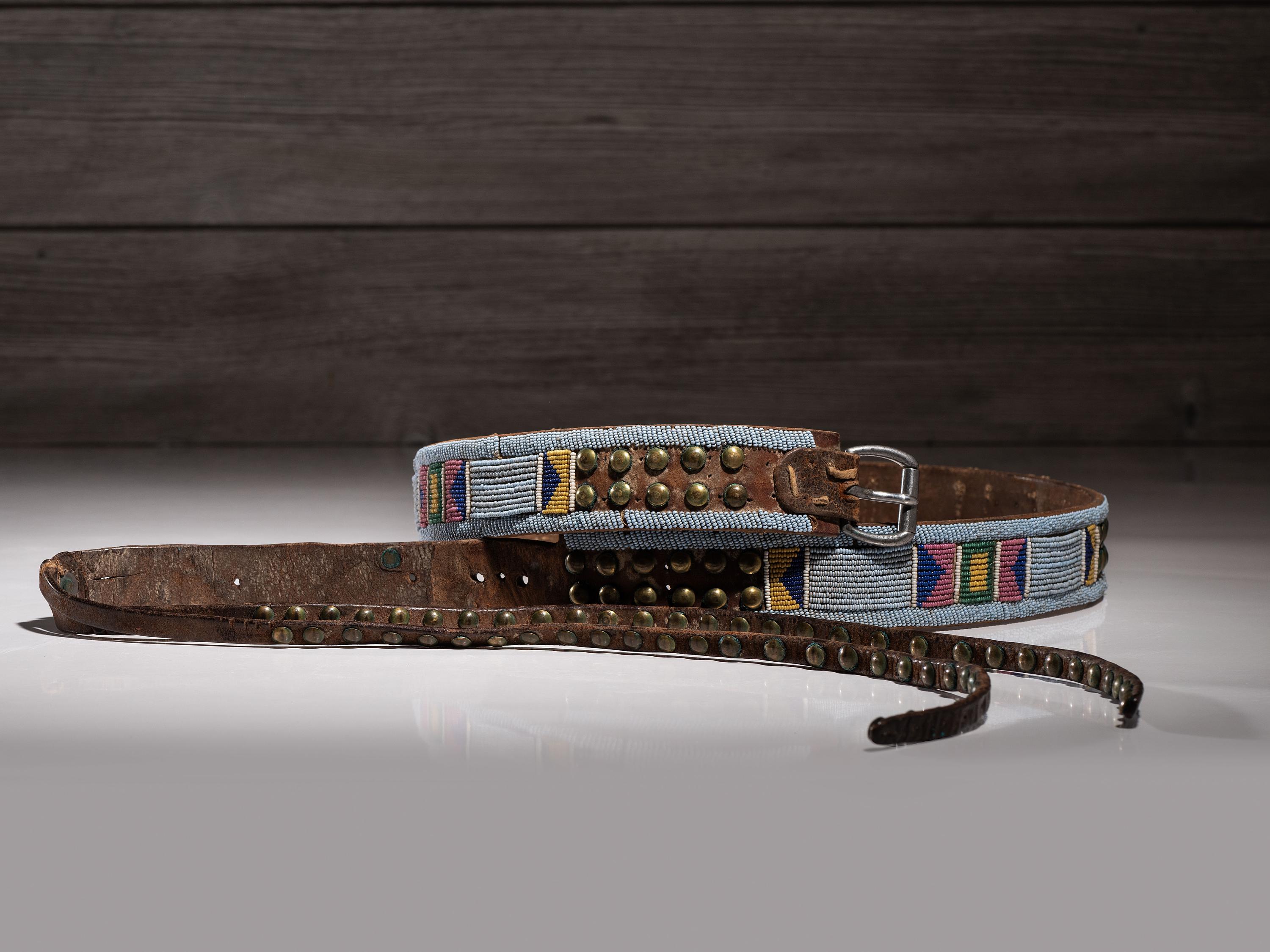 Apsáalooke [Crow] Beaded and Tacked Belt, with Tacked Drop