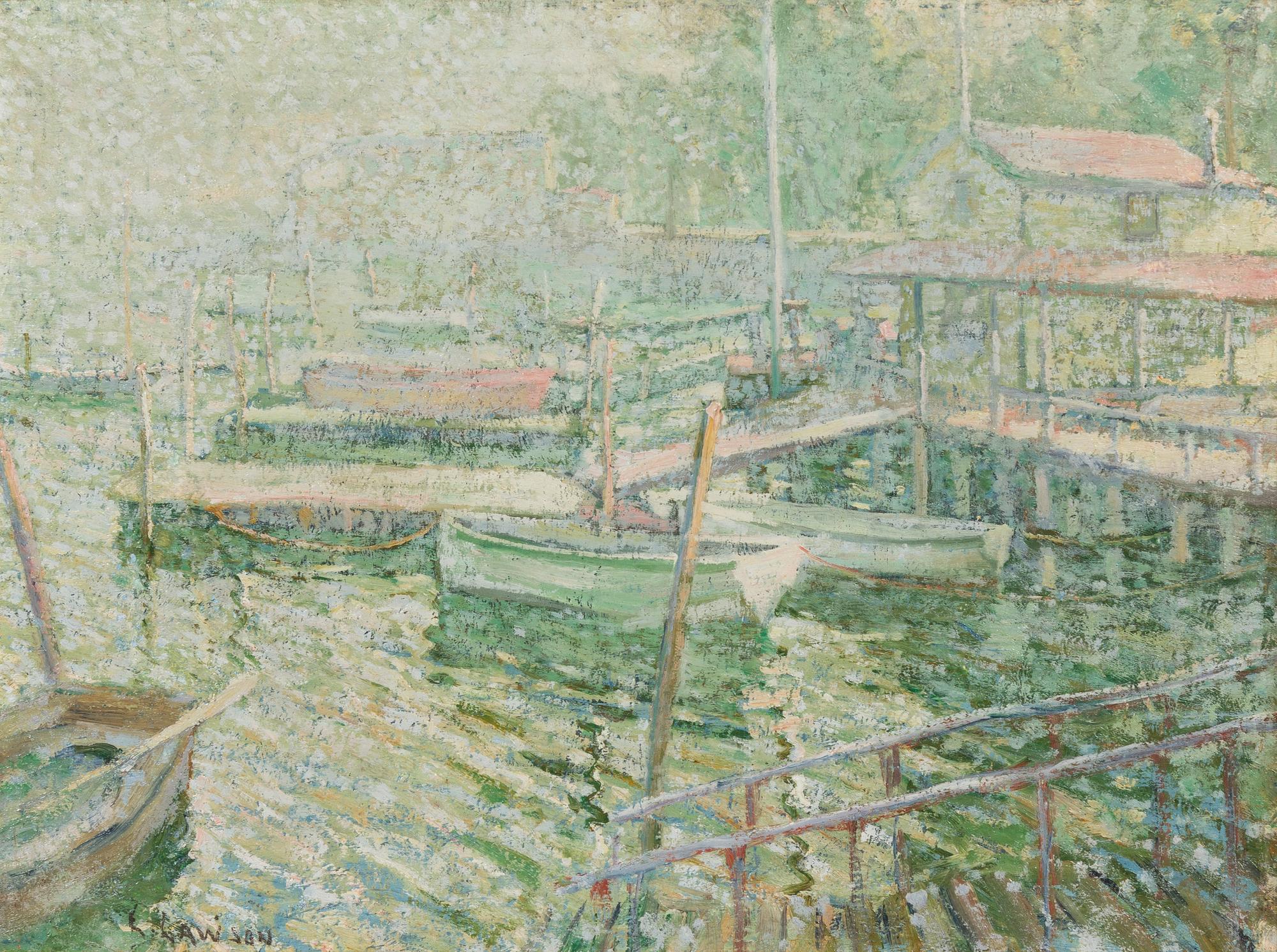Ernest Lawson, (American/Canadian, 1873-1939), Boats in a Harbor