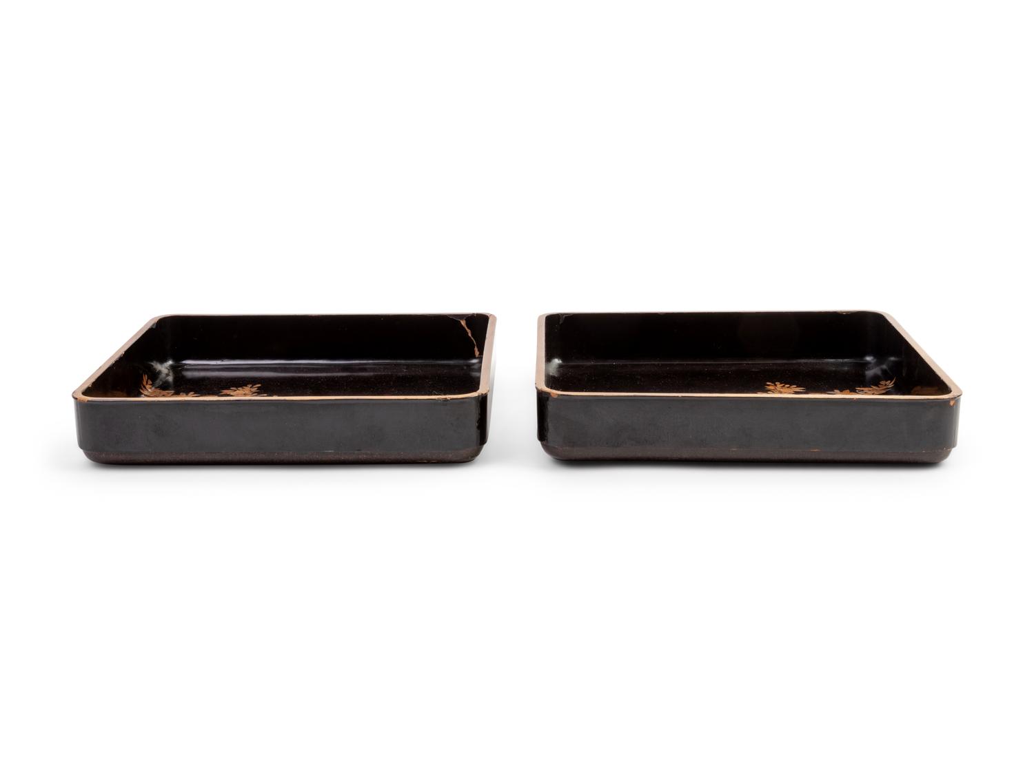 A Pair of Japanese Gilt and Black Lacquer Rectangular Trays