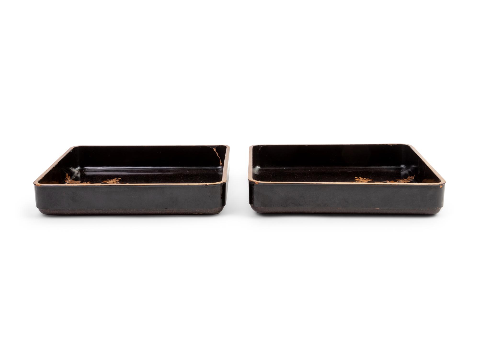 A Pair of Japanese Gilt and Black Lacquer Rectangular Trays