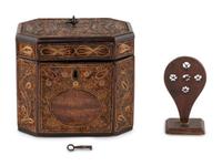 A George III Rolled Paper Tea Caddy and A Basket Splint Guide