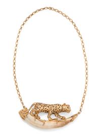 YELLOW GOLD AND TUSK LEOPARD NECKLACE