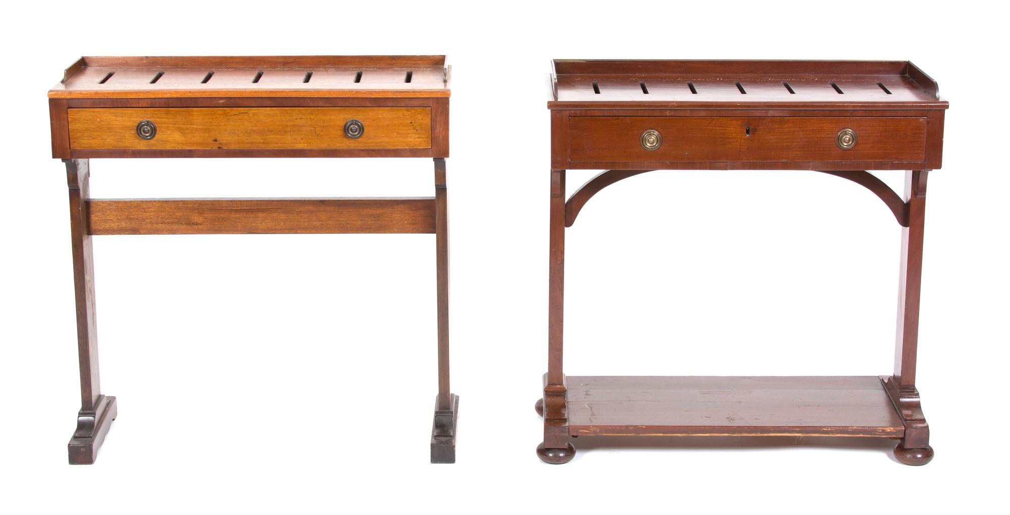 Two William IV Mahogany Receipt Tables Height 30 3/4 x width 30 x depth 12 inches. — 19TH CENTURY