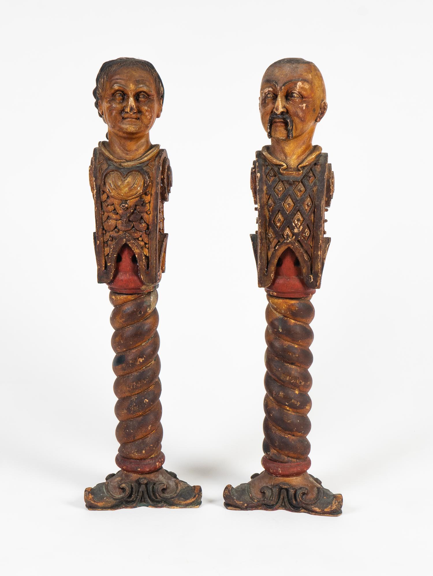 A Pair of Italian Polychromed Figural Pilasters — 19TH CENTURY