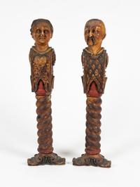 A Pair of Italian Polychromed Figural Pilasters — 19TH CENTURY