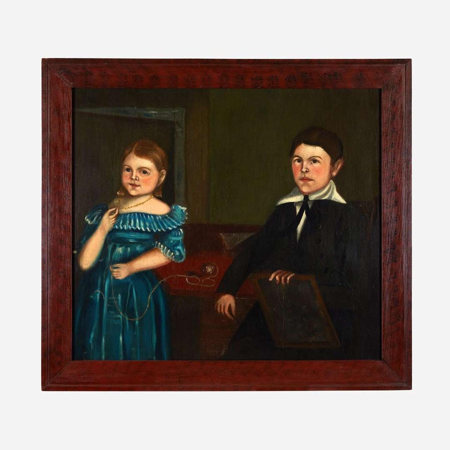 American School 19th century Portrait of Two Children
