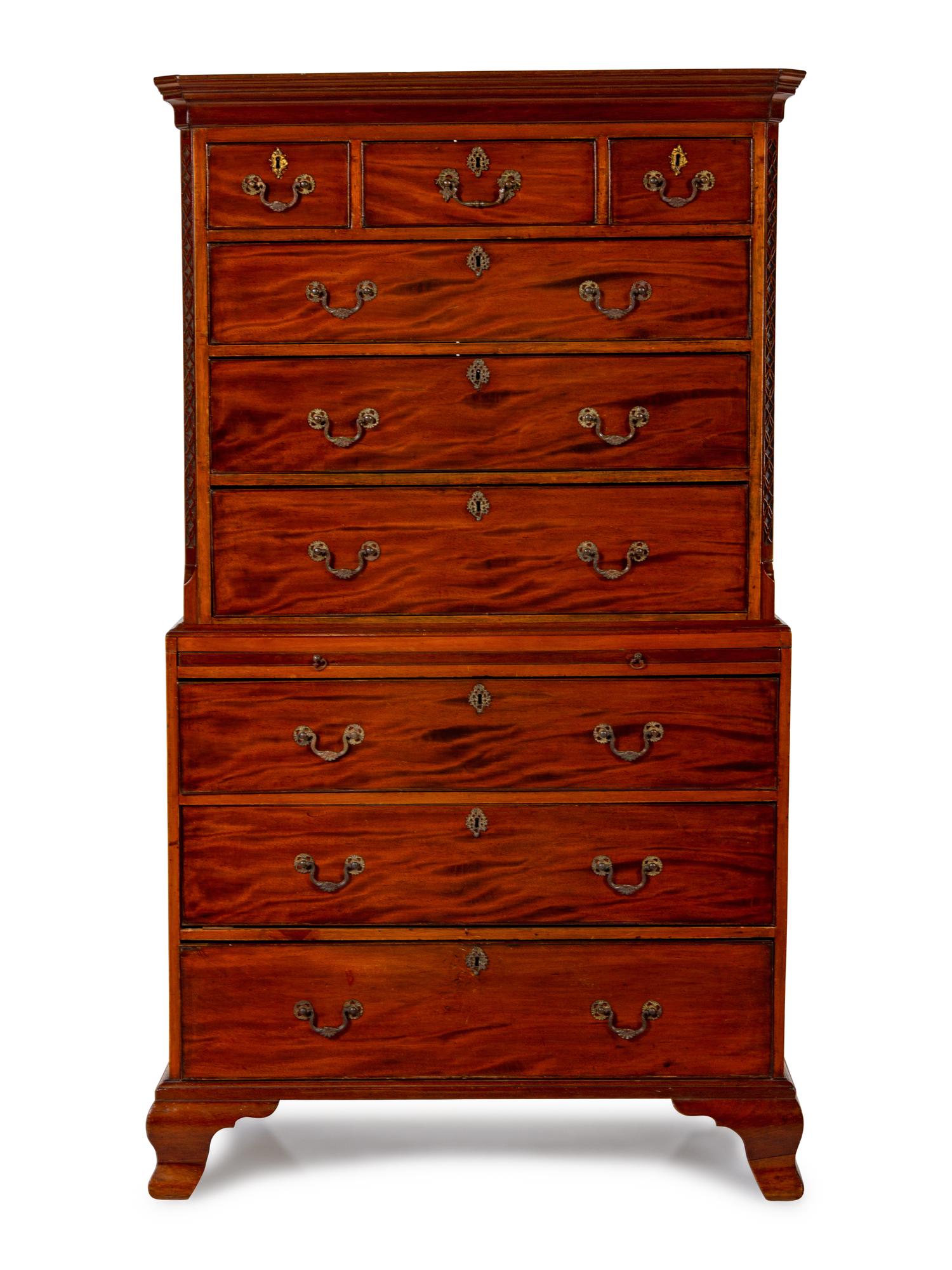 A George III Carved and Figured Mahogany Chest on Chest