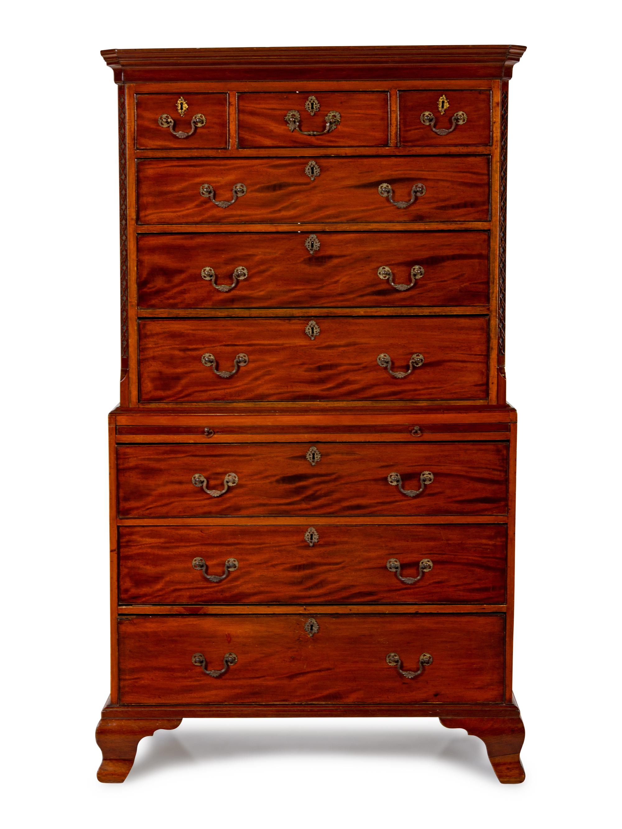 A George III Carved and Figured Mahogany Chest on Chest