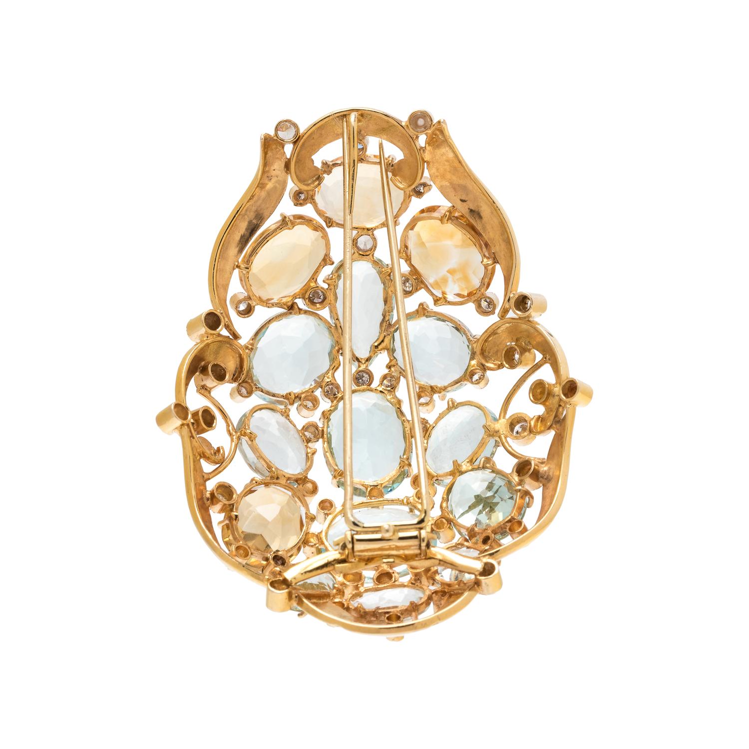 CITRINE, GLASS AND DIAMOND BROOCH