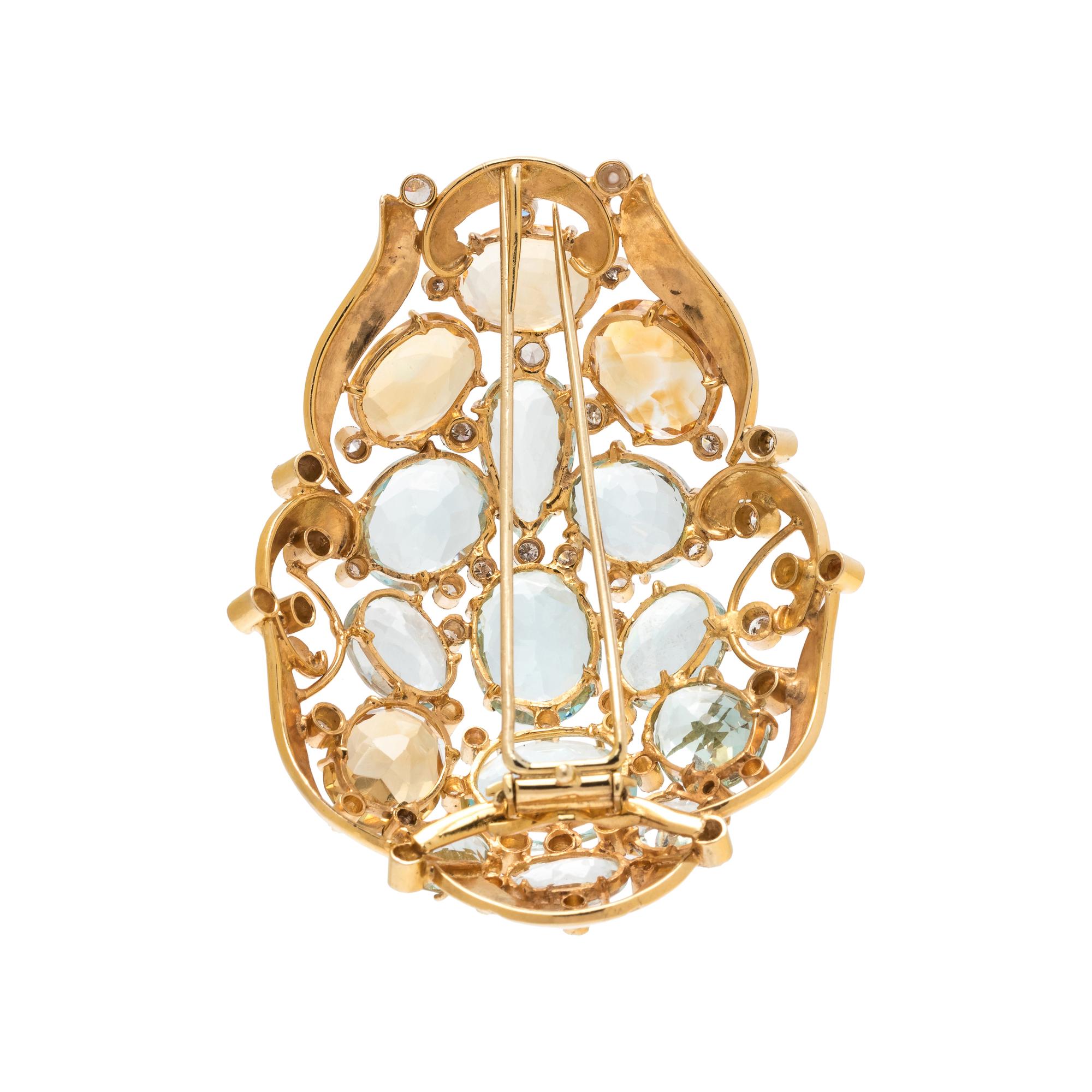CITRINE, GLASS AND DIAMOND BROOCH