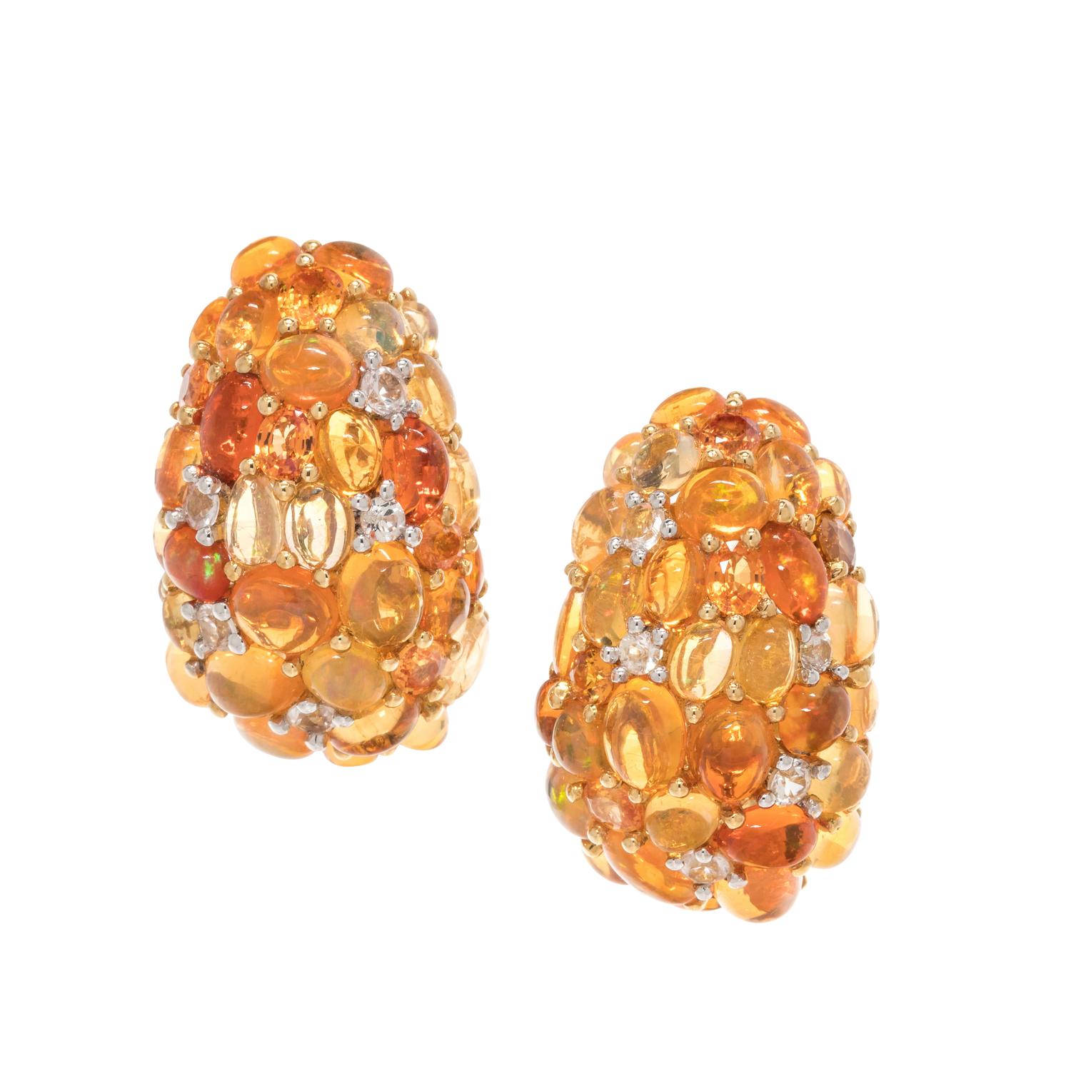 FIRE OPAL AND ORANGE SAPPHIRE EARCLIPS