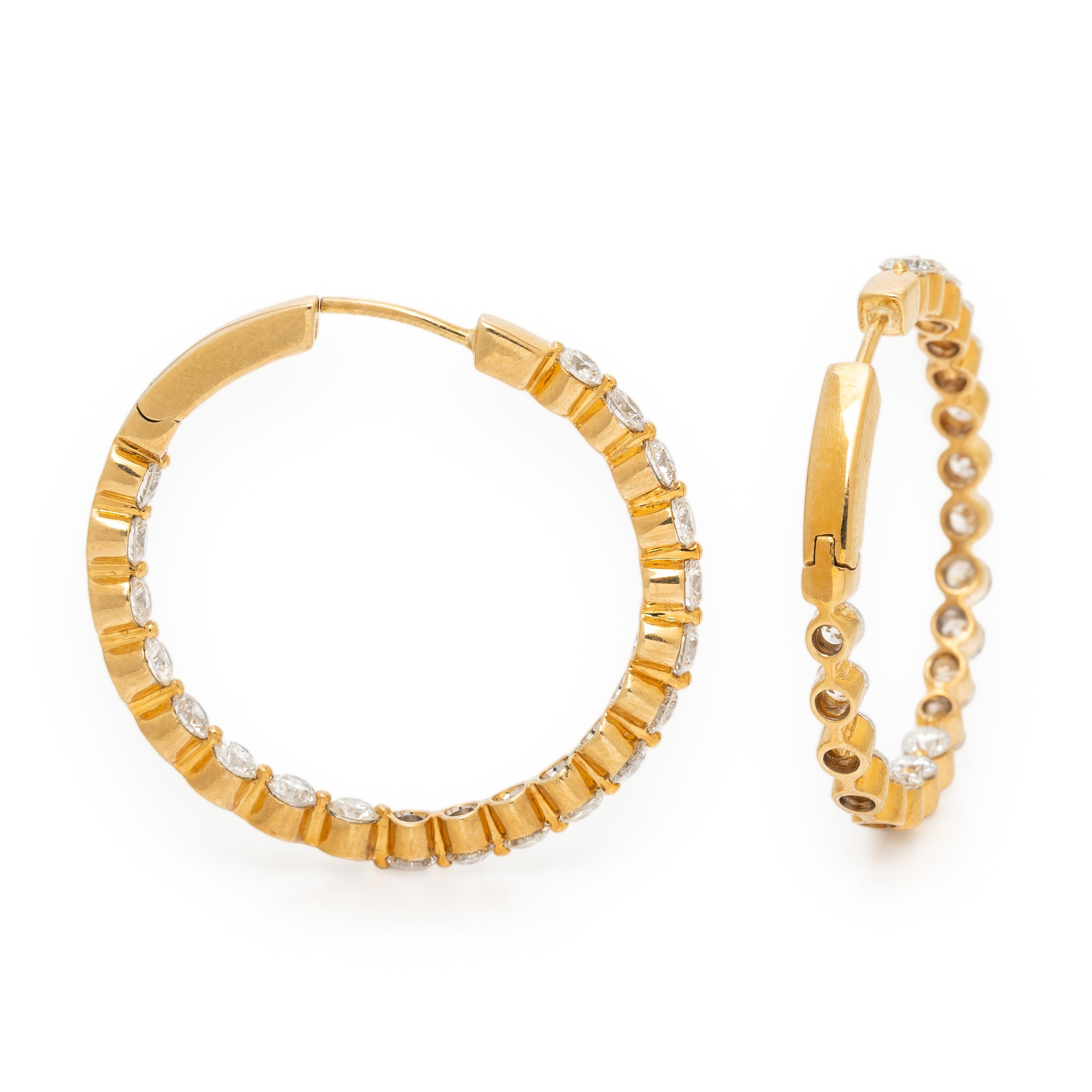 Diamond and Yellow Gold Inside Out Hoop Earrings