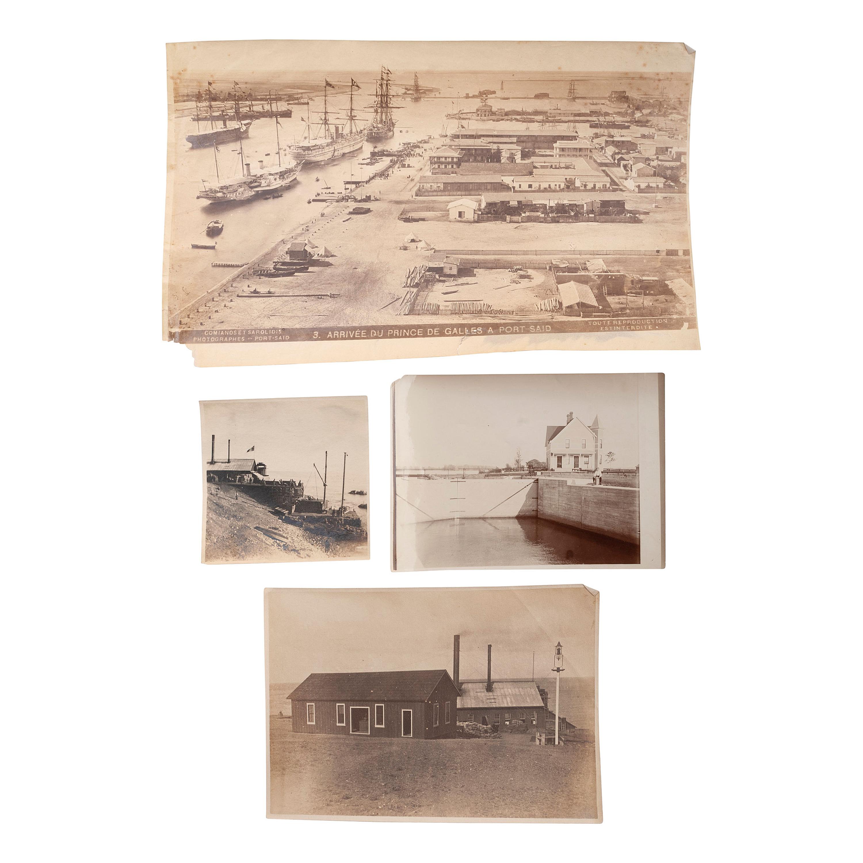 [EARLY PHOTOGRAPHY] -- [TRANSPORTATION]. A group of silver gelatin and albumen photographs of steamships, boats, and harbors, including the Bailey Gatzert on the Columbia River, comprising: