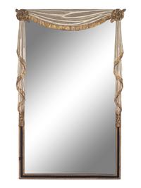 A White Painted and Parcel Gilt Trompe L'Oeil Mirror with Swagged Drapery