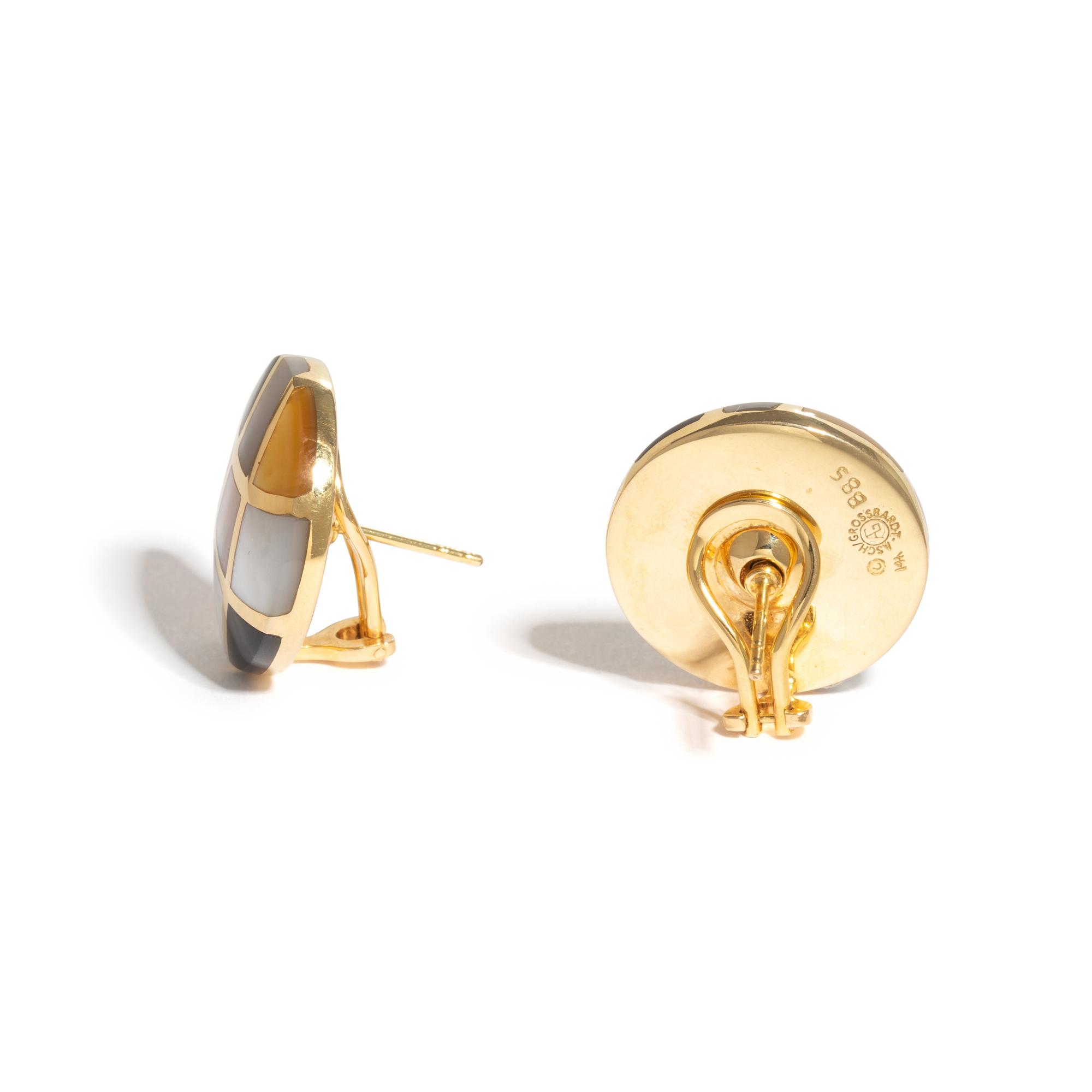 ASCH GROSSBARDT, YELLOW GOLD AND MOTHER-OF-PEARL CLIP EARRINGS