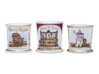 Three Alcohol-Related Porcelain Occupational Shaving Mugs