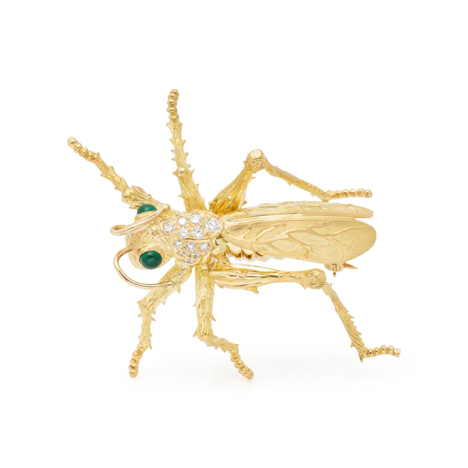 YELLOW GOLD AND DIAMOND GRASSHOPPER BROOCH