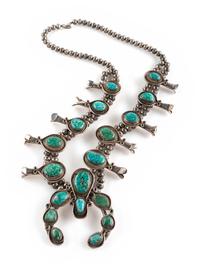 Navajo Silver and Turquoise Squash Blossom Necklace