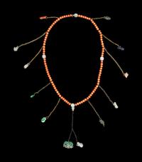A Chinese Coral, Jade, Jadiete and Hardstone Necklace