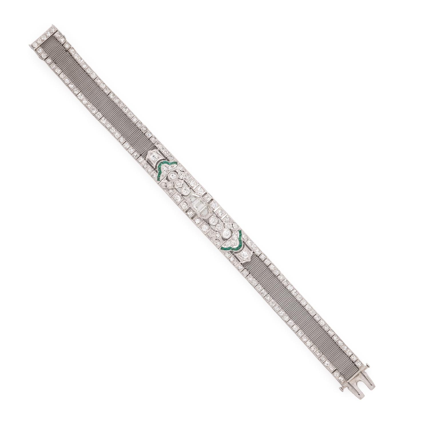 Art Deco, Diamond, Emerald, and Platinum Bracelet