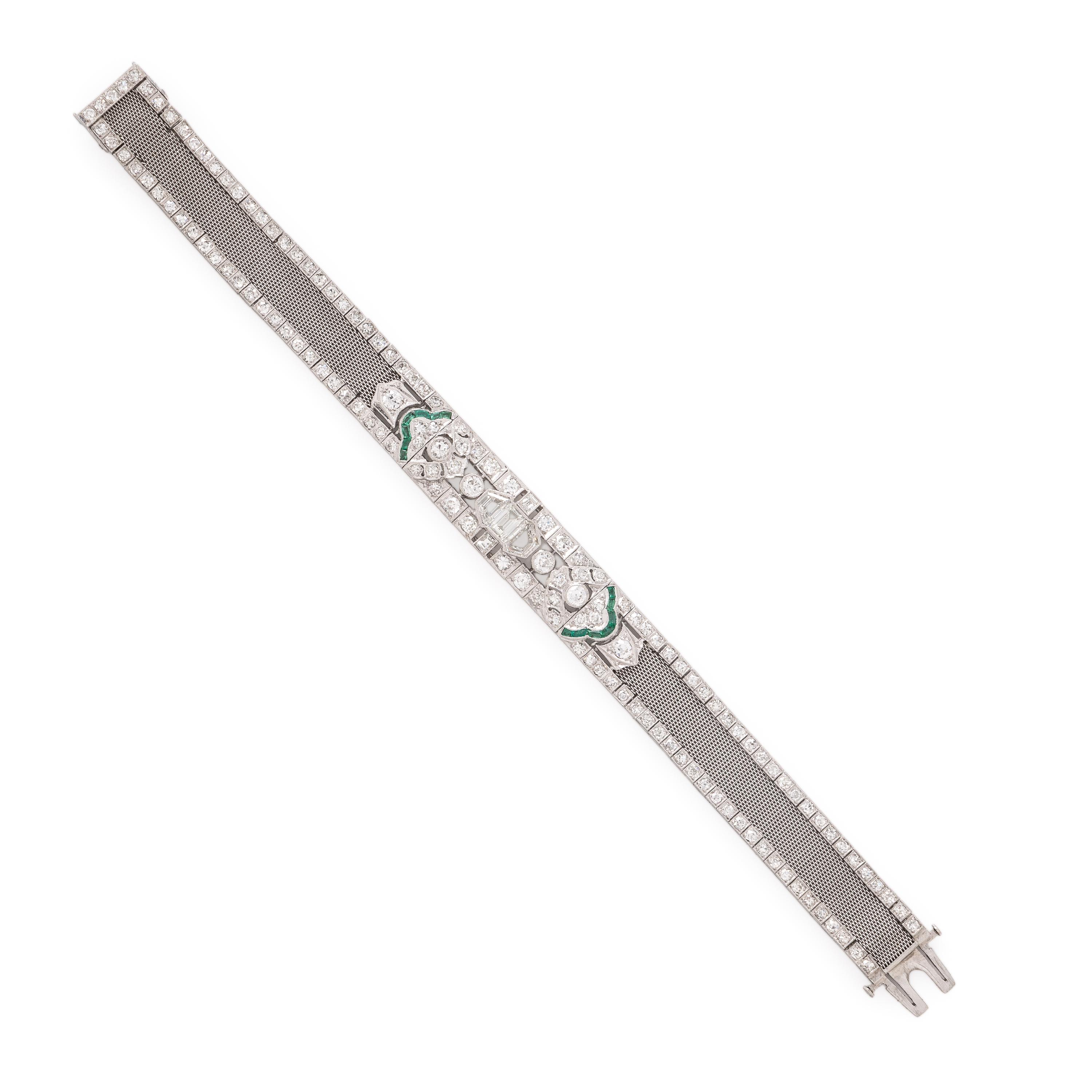 Art Deco, Diamond, Emerald, and Platinum Bracelet