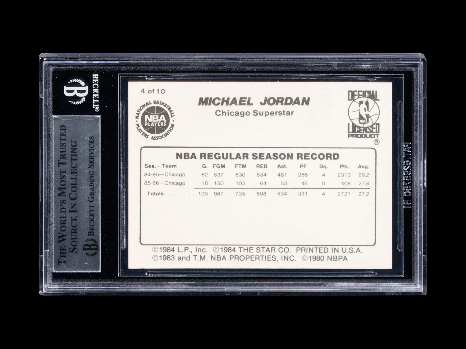 A 1986 Star Michael Jordan Set Break Basketball Card No. 4 Pro Stats (BGS 9 MINT, 9.5 Subgrade)