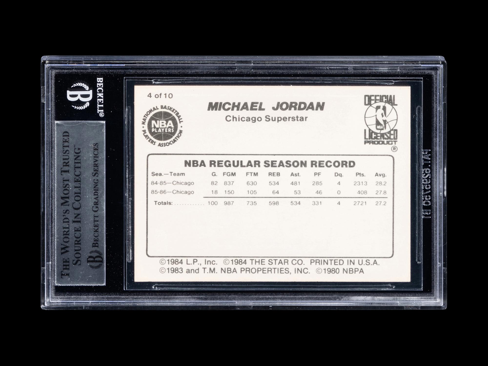 A 1986 Star Michael Jordan Set Break Basketball Card No. 4 Pro Stats (BGS 9 MINT, 9.5 Subgrade)