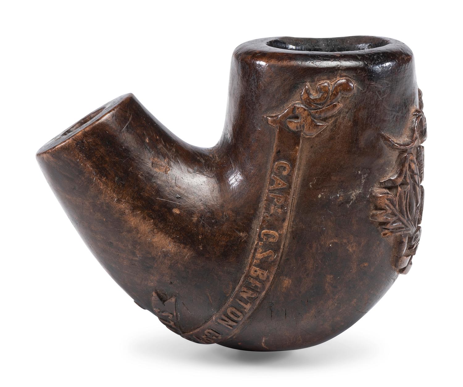 Captain George S. Benton, 5th Connecticut, KIA Chancellorsville. Folk art pipe carved at Stafford Court House, VA, 11 April 1863.